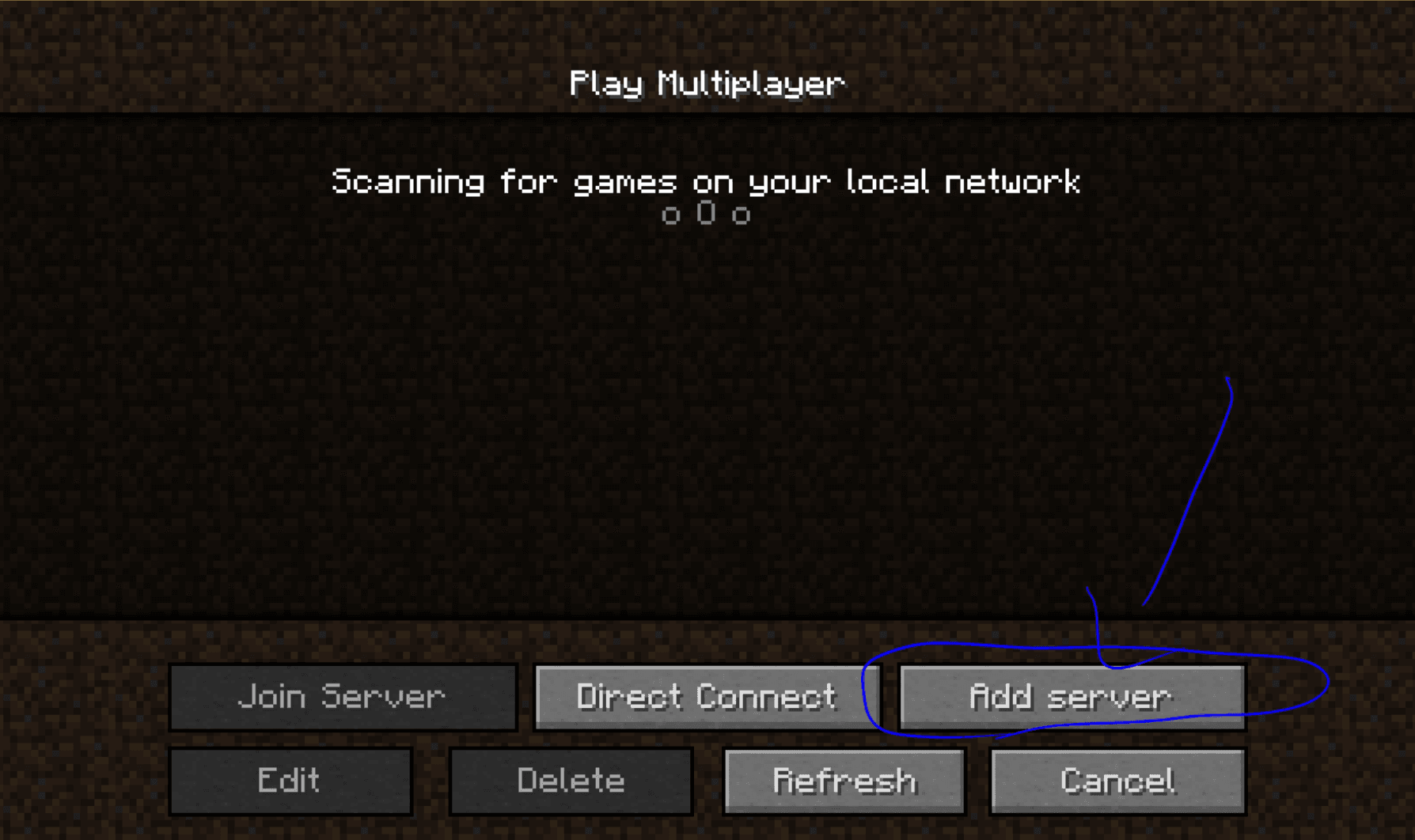 Minecraft multiplayer join screen