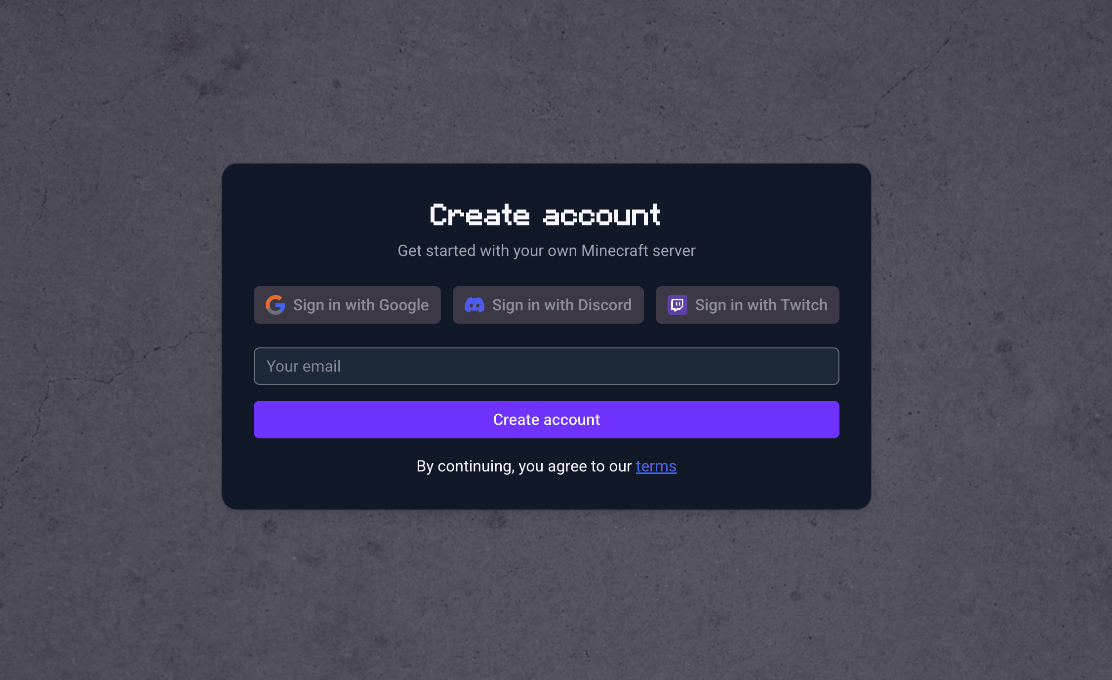 Create an account screenshot